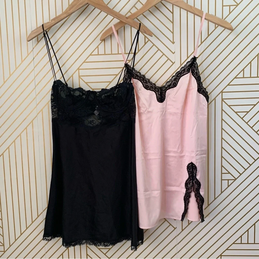 Victorias Secret Lace bra & trim Babydoll slip lot 36C M satin tease collection